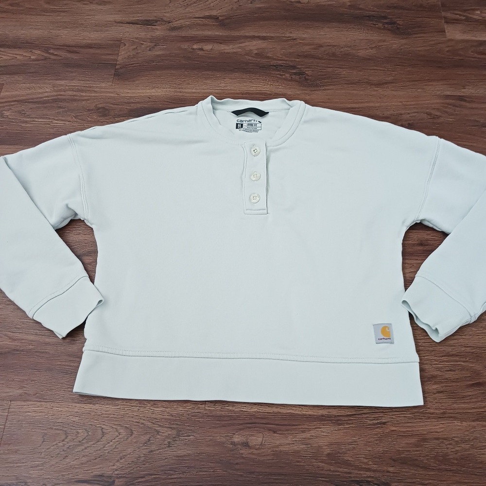 Carhartt Womens XS Loose Fit Henley Sweatshirt Mint Green TS6182-W Cotton Tencel